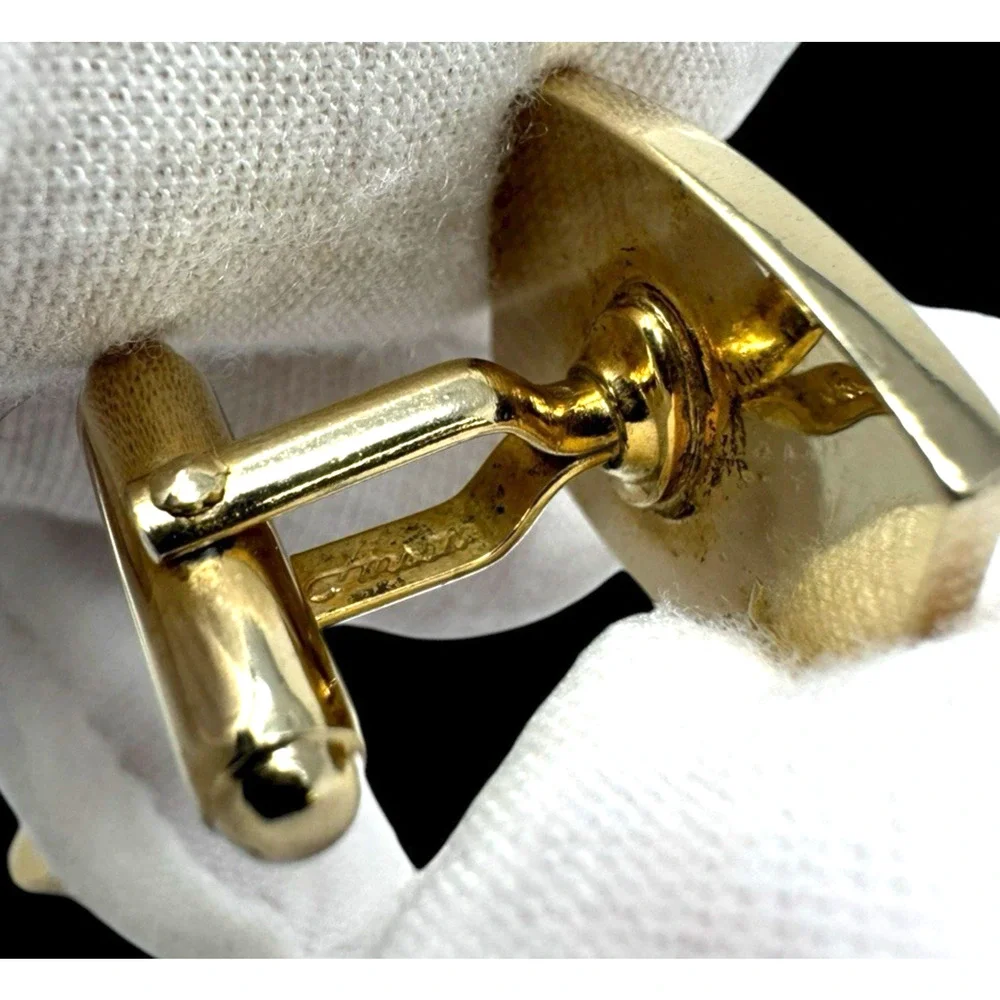 Vintage Anson Gold Tone Cufflinks Retro Geometric Etched Design 1950s EUC